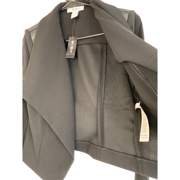 WHBM Black LS Drape Front Jacket Size 2 NWT REE10683 Lightweight Mixed Media - Picture 3 of 10